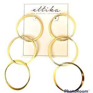 🆕 ettika Los Angeles Classic Statement Triple Hoop Gold Earrings NWT  🛍 MOM 🌸